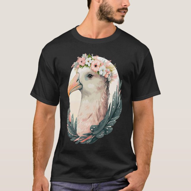 Cute Albatross Bird Flower Crown Floral Tropical B T-Shirt (Vorderseite)