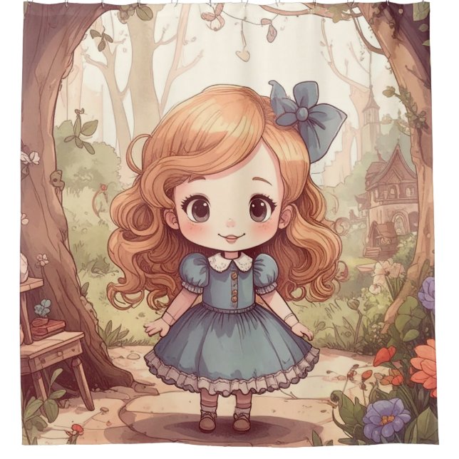 Cute Alice Adventures Wonderland Woodland Art Duschvorhang (Vorderseite)