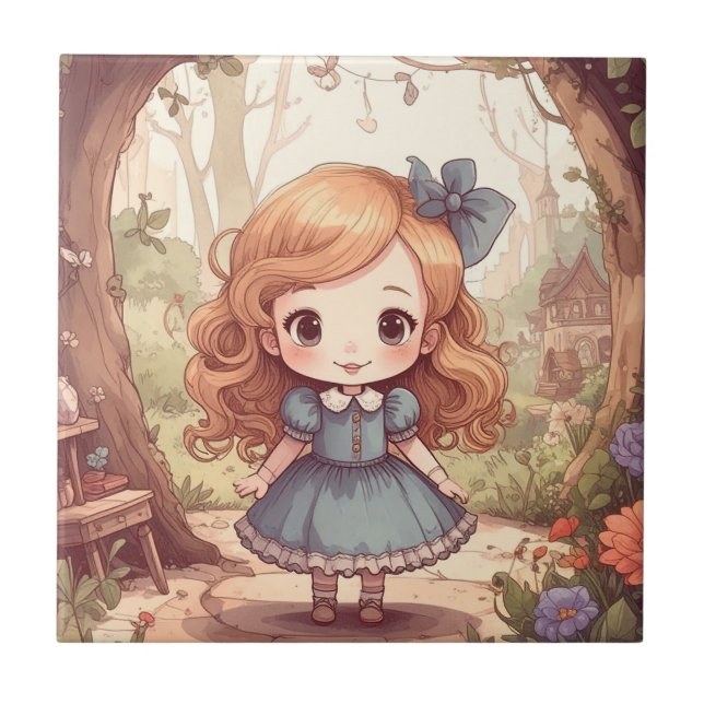 Cute Alice Adventures Wonderland Woodland Art Fliese (Vorderseite)