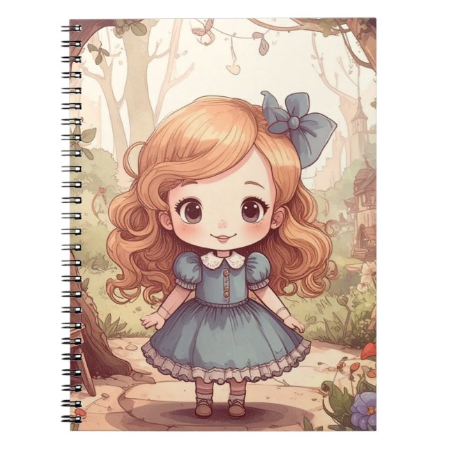 Cute Alice in Wonderland Whimsical Woodland Art Notizblock (Vorderseite)