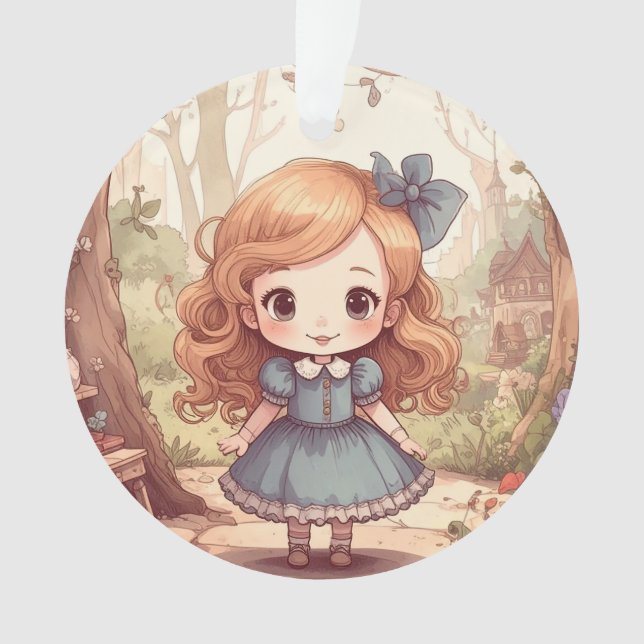 Cute Alice in Wonderland Whimsical Woodland Art Ornament (Vorderseite)
