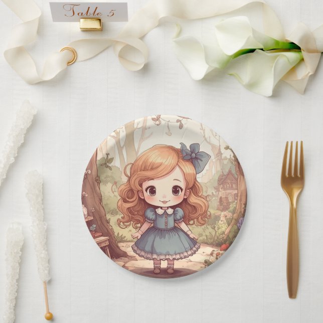 Cute Alice in Wonderland Whimsical Woodland Art Pappteller (Hochzeit)