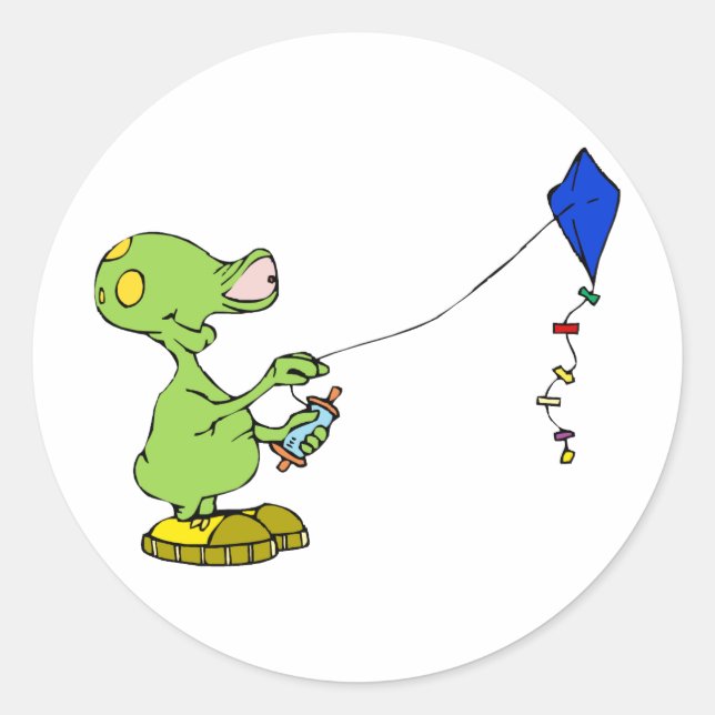Cute Alien Flying Kite Runder Aufkleber (Vorderseite)
