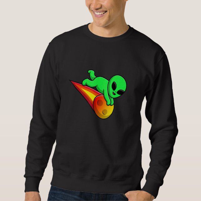 Cute Alien Flying with Meteorite Stone Asteroid UF Sweatshirt (Vorderseite)