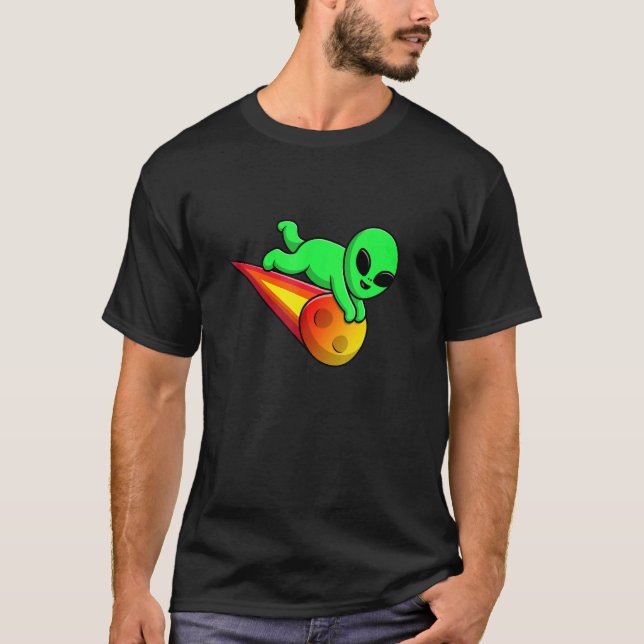 Cute Alien Flying with Meteorite Stone Asteroid UF T-Shirt (Vorderseite)