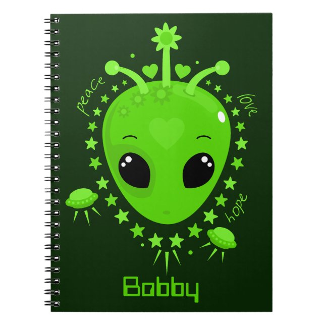Cute Alien Peace Hope Love Kawaii Notizblock (Vorderseite)