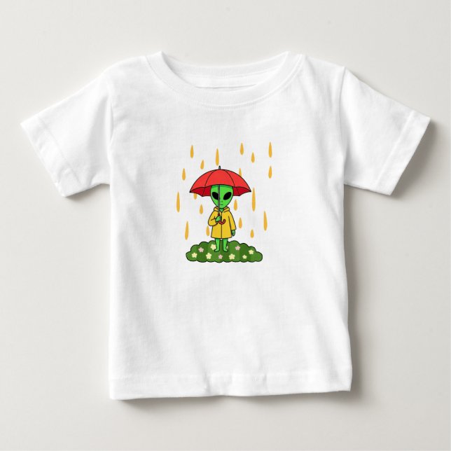 Cute Alien With Umbrella Kawaii Space Character Baby T-shirt (Vorderseite)