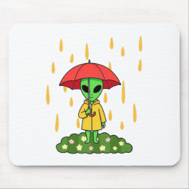 Cute Alien With Umbrella Kawaii Space Character Mousepad