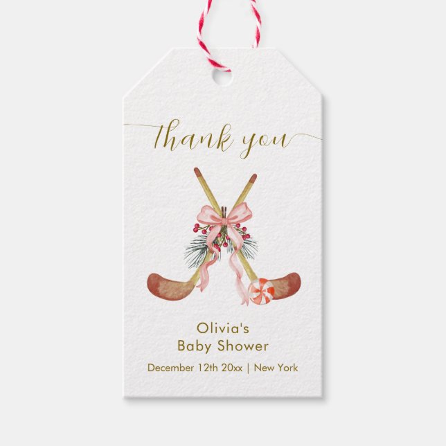 Cute All Stars Bow Floral Hockey Girl Baby Shower Geschenkanhänger (Vorderseite)