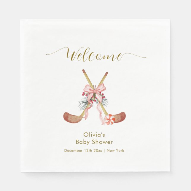Cute All Stars Bow Hockey Girl Baby Shower Welcome Serviette (Vorderseite)