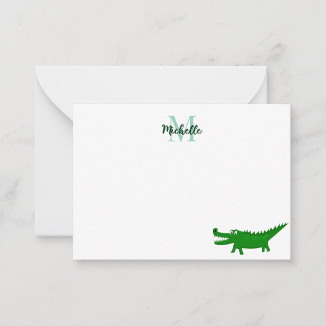  Cute Alligator Drawing Lined Editable Mitteilungskarte (Vorderseite)