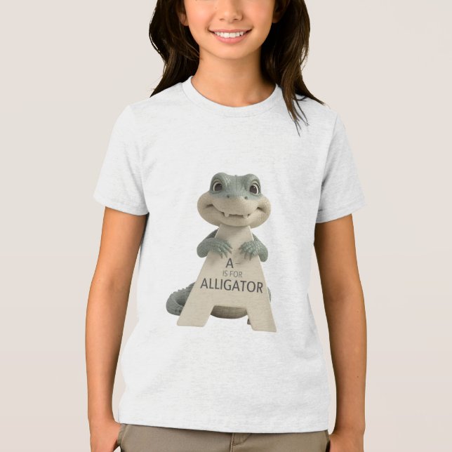 Cute Alligator Letter A Kids T-Shirt | Animal Alph Tri-Blend Shirt (Vorderseite)