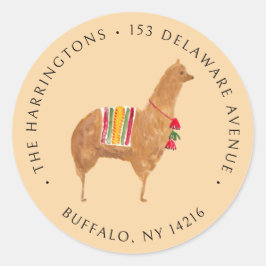 Cute Alpaca Hand-Drawn Animal Return Address Runder Aufkleber