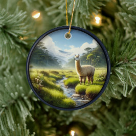 Cute Alpaca in a Meadow Keramik Ornament