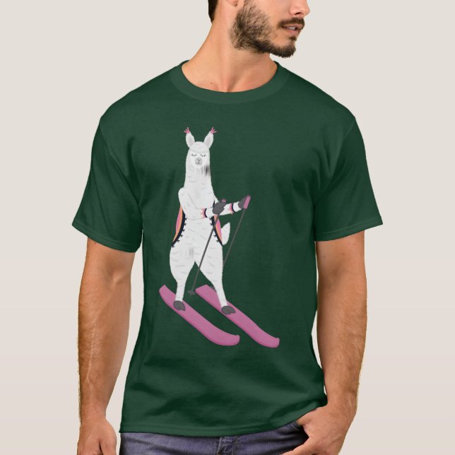 Cute Alpaca Llama Skiing Ski Snowboard Sport Gift  T-Shirt (Vorderseite)