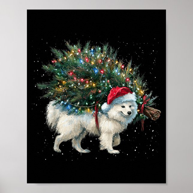 Cute American Eskimo Dog In A Christmas Tree For M Poster (Vorne)