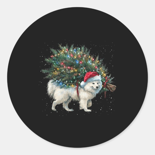 Cute American Eskimo Dog In A Christmas Tree For M Runder Aufkleber (Vorderseite)