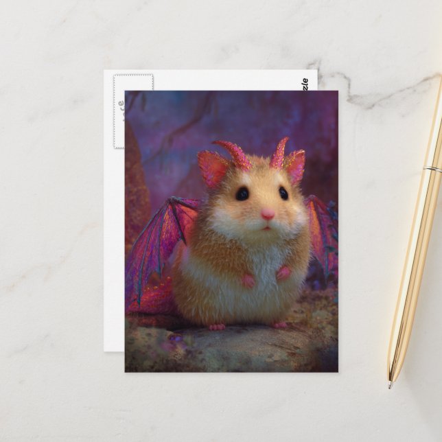 Cute and Adorable Sweet Hamster Dragon with Horns Postkarte (Vorderseite/Rückseite Beispiel)