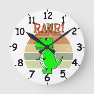 Cute And Angry Cartoon T-Rex Dinosaur Sunset Runde Wanduhr