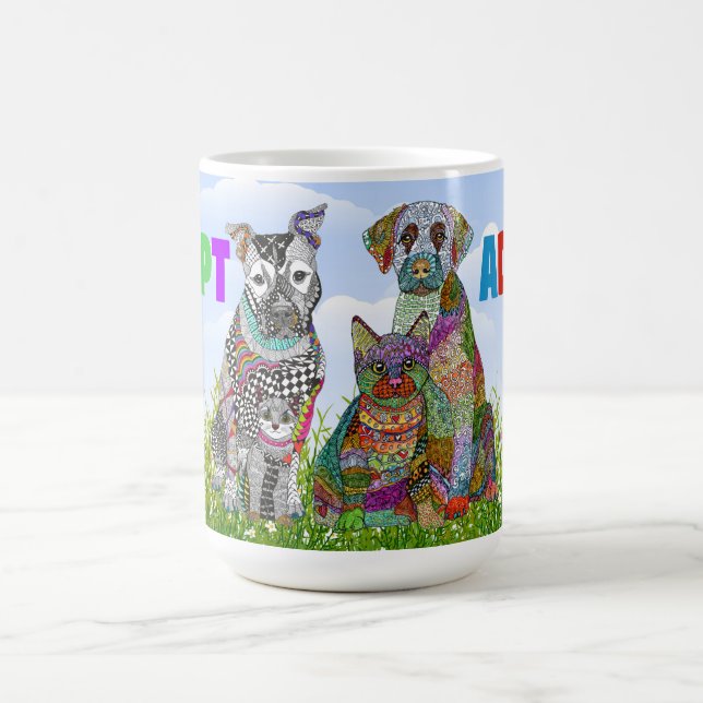 Cute and Colorful Dog and Cat Adoption Mug Kaffeetasse (Mittel)