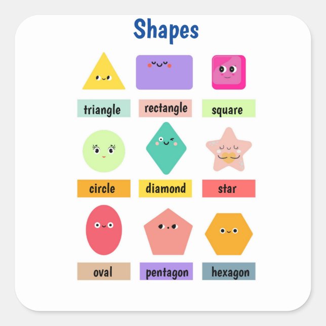 Cute and Colorful Learn Your Shapes Quadratischer Aufkleber (Vorderseite)