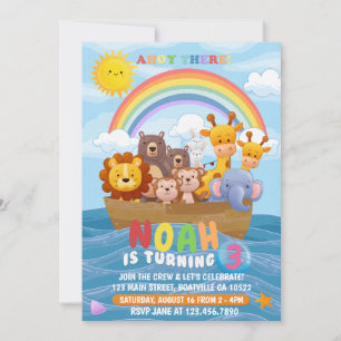 Cute and colorful Noah's Ark Birthday Invitation Einladung