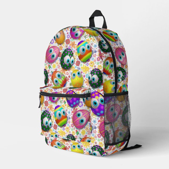 Cute and Funny Easter Eggs Cartoon Bedruckter Rucksack (Rückseitige Ecke Rechts)