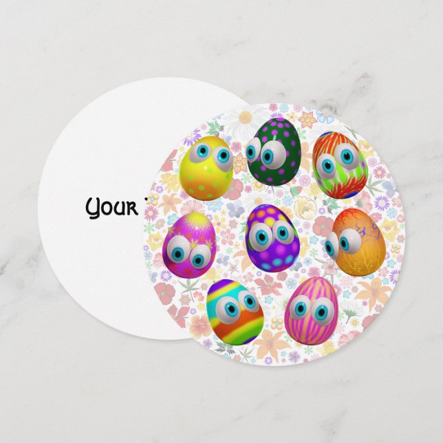 Cute and Funny Easter Eggs Cartoon Einladung (Vorne/Hinten)