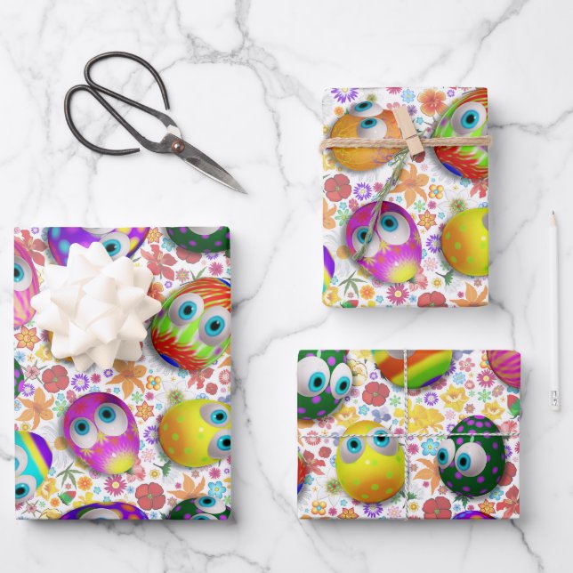 Cute and Funny Easter Eggs Cartoon Geschenkpapier Set (Vorderseite)