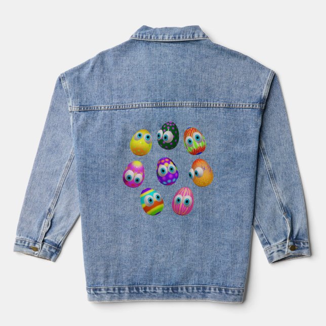 Cute and Funny Easter Eggs Cartoon Jeansjacke (Rückseite)