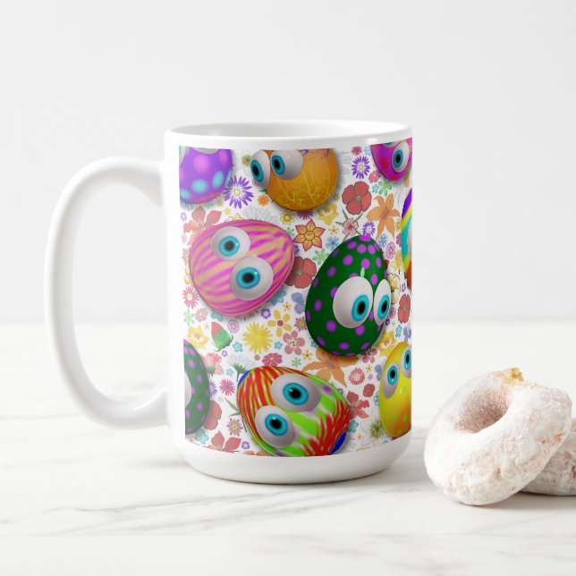 Cute and Funny Easter Eggs Cartoon Kaffeetasse (Mit Donut)