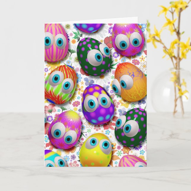 Cute and Funny Easter Eggs Cartoon Karte (Gelbe Blume)