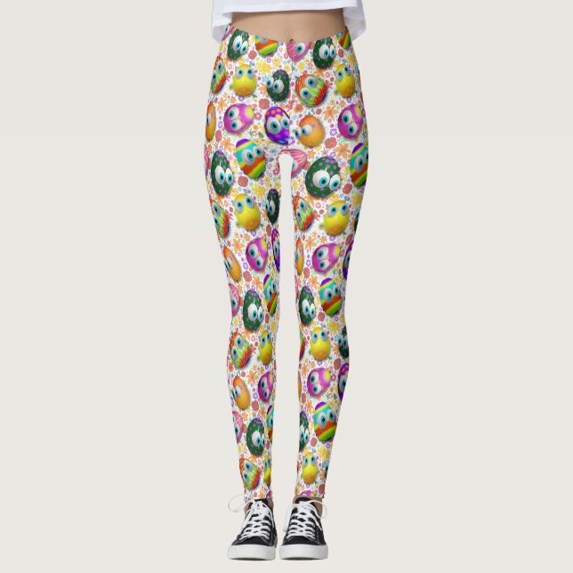 Cute and Funny Easter Eggs Cartoon Leggings (Vorderseite)