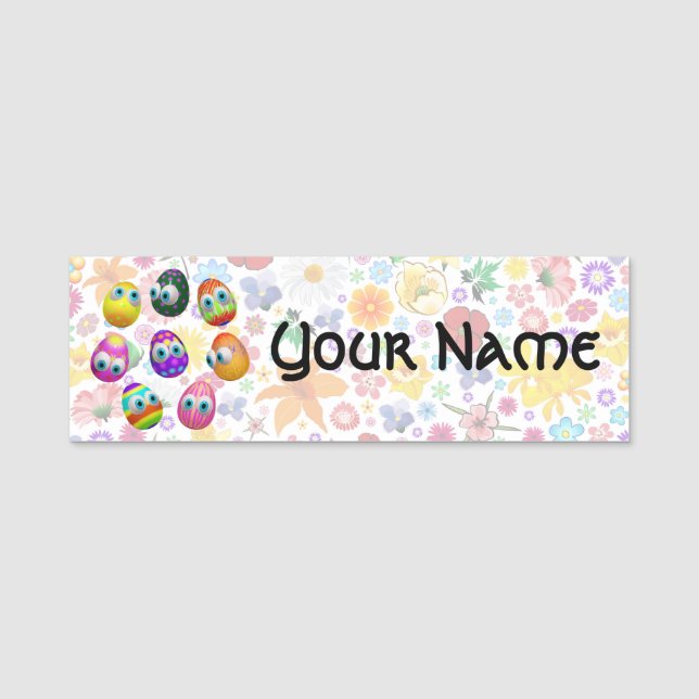 Cute and Funny Easter Eggs Cartoon Namensschild (Vorderseite)