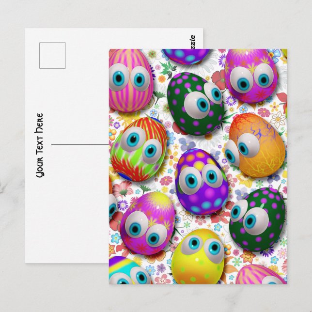 Cute and Funny Easter Eggs Cartoon Postkarte (Vorne/Hinten)