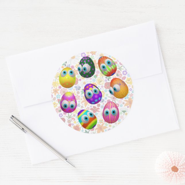 Cute and Funny Easter Eggs Cartoon Runder Aufkleber (Umschlag)