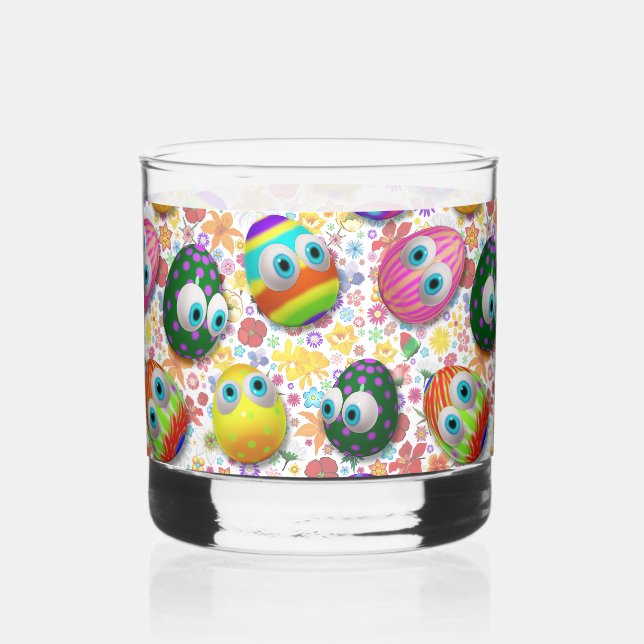 Cute and Funny Easter Eggs Cartoon Whiskyglas (Vorderseite)