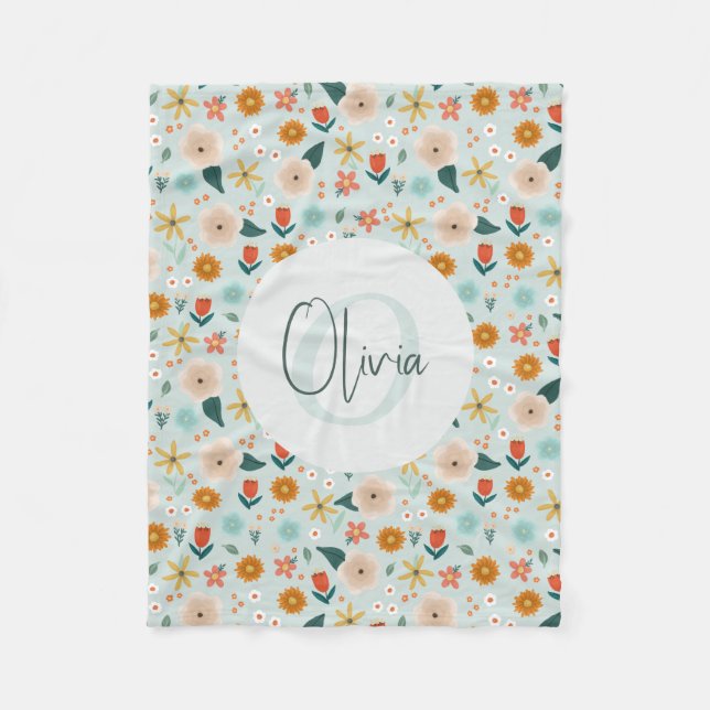 Cute and Girly Botanical Floral Monogram Fleecedecke (Vorderseite)