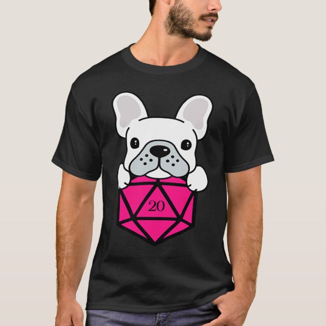 Cute and Nerdy Dog Pink Polyhedral D20 Dice Set T-Shirt (Vorderseite)