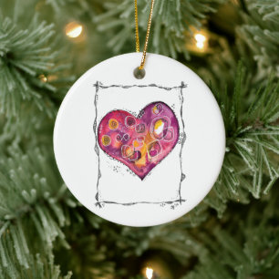 Cute and Whimsical Heart Doodle Keramik Ornament