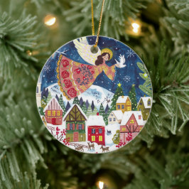 Cute Angel Peace on Earth Photo Christmas Keramik Ornament