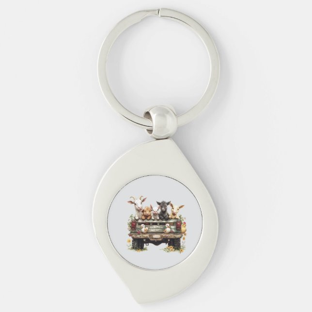 Cute Animal Farm On Metal Keychain Schlüsselanhänger (Vorderseite)