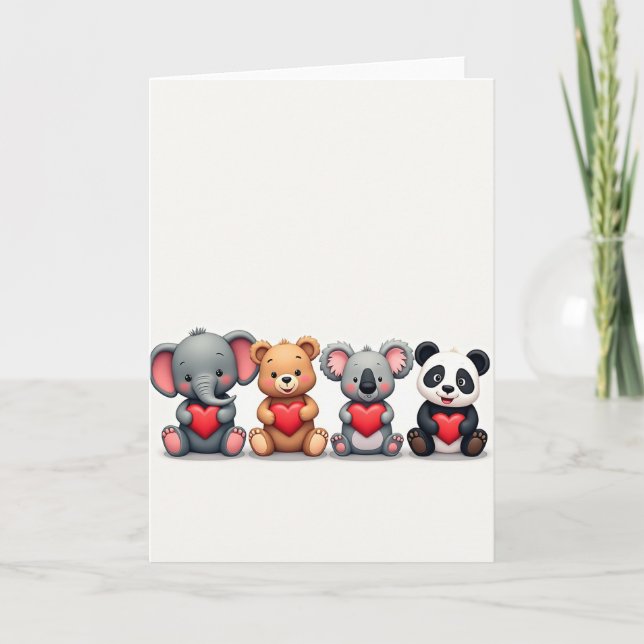Cute Animal Friends Love Heart Card Karte (Vorderseite)