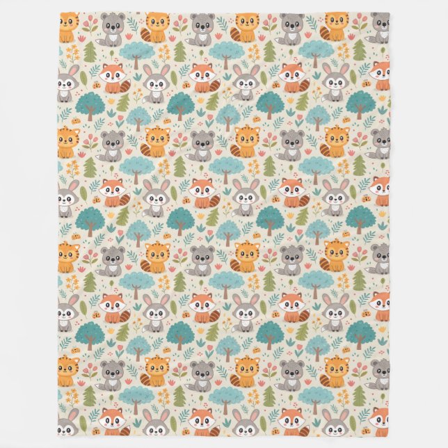 Cute Animal Friends Seamless Pattern – Playful Kid Fleecedecke (Vorderseite)