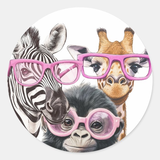 Cute Animal Friends Sticker – Zebra Giraffe Monkey (Vorderseite)