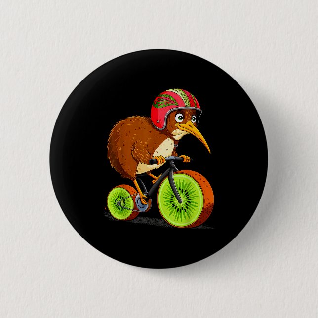 Cute Animal Kiwi Cycling New Zealand  Button (Vorderseite)