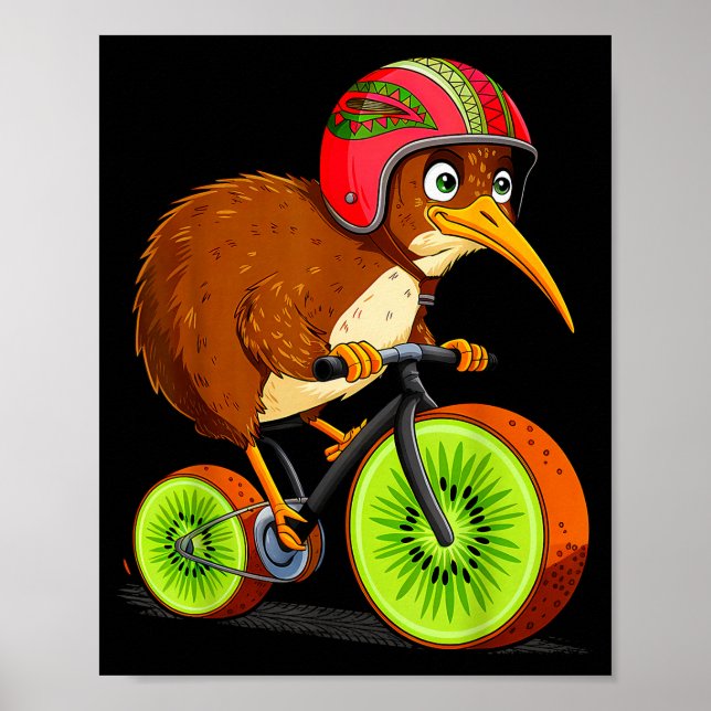 Cute Animal Kiwi Cycling New Zealand  Poster (Vorne)