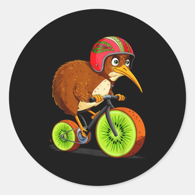 Cute Animal Kiwi Cycling New Zealand  Runder Aufkleber (Vorderseite)