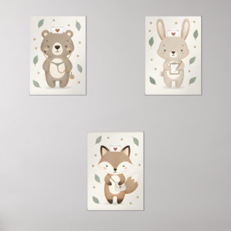 Cute Animal Neutral Woodland Nurse Nursery Bilderwand Sets