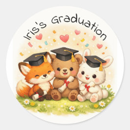 Cute Animal Party Woodland Graduation Runder Aufkleber